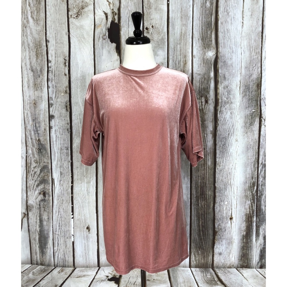 Topshop Pink Short Sleeve Velvet Tunic Top